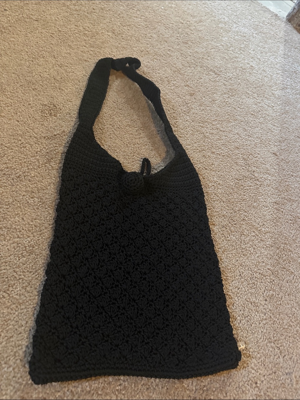 Handcrafted Black Crochet Shoulder Bag